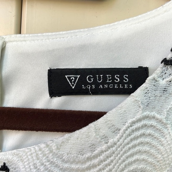 Guess Black/White scalloped Lace Illusion Scoop Neck Midi Bodycon dress - Picture 3 of 6